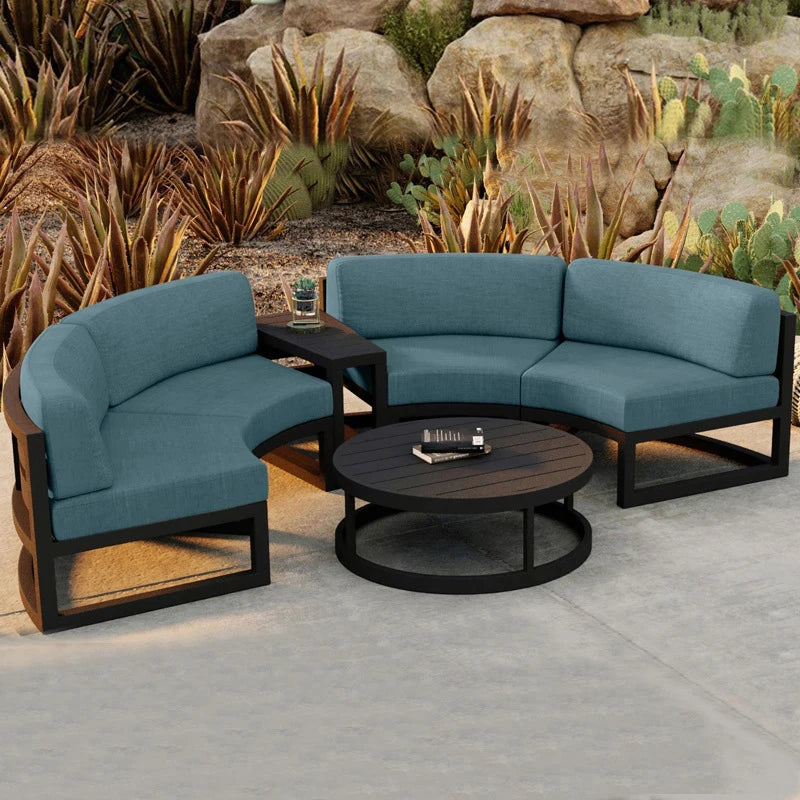 360° Round Outdoor Sofa Set | Deep Grey Aluminum Patio Furniture | Waterproof Garden Balcony Furniture
