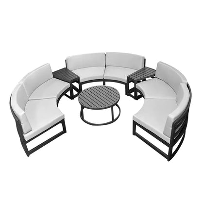 360° Round Outdoor Sofa Set | Deep Grey Aluminum Patio Furniture | Waterproof Garden Balcony Furniture