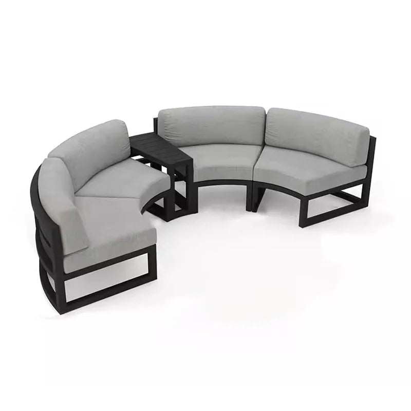 360° Round Outdoor Sofa Set | Deep Grey Aluminum Patio Furniture | Waterproof Garden Balcony Furniture