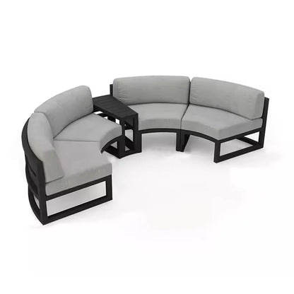 360° Round Outdoor Sofa Set | Deep Grey Aluminum Patio Furniture | Waterproof Garden Balcony Furniture