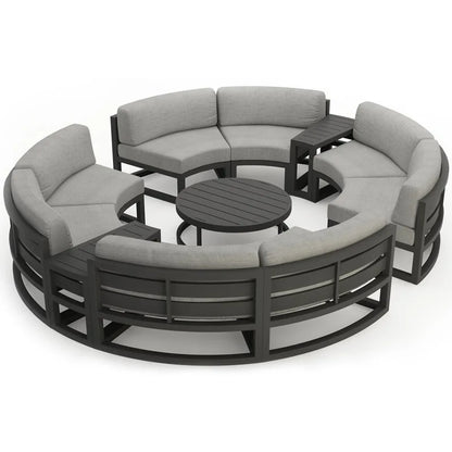 360° Round Outdoor Sofa Set | Deep Grey Aluminum Patio Furniture | Waterproof Garden Balcony Furniture