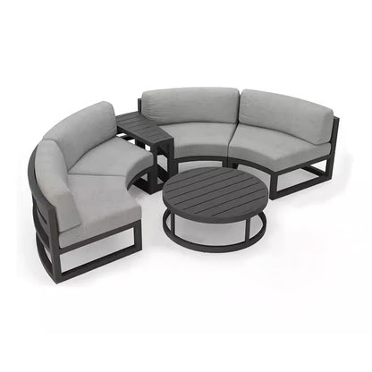 360° Round Outdoor Sofa Set | Deep Grey Aluminum Patio Furniture | Waterproof Garden Balcony Furniture